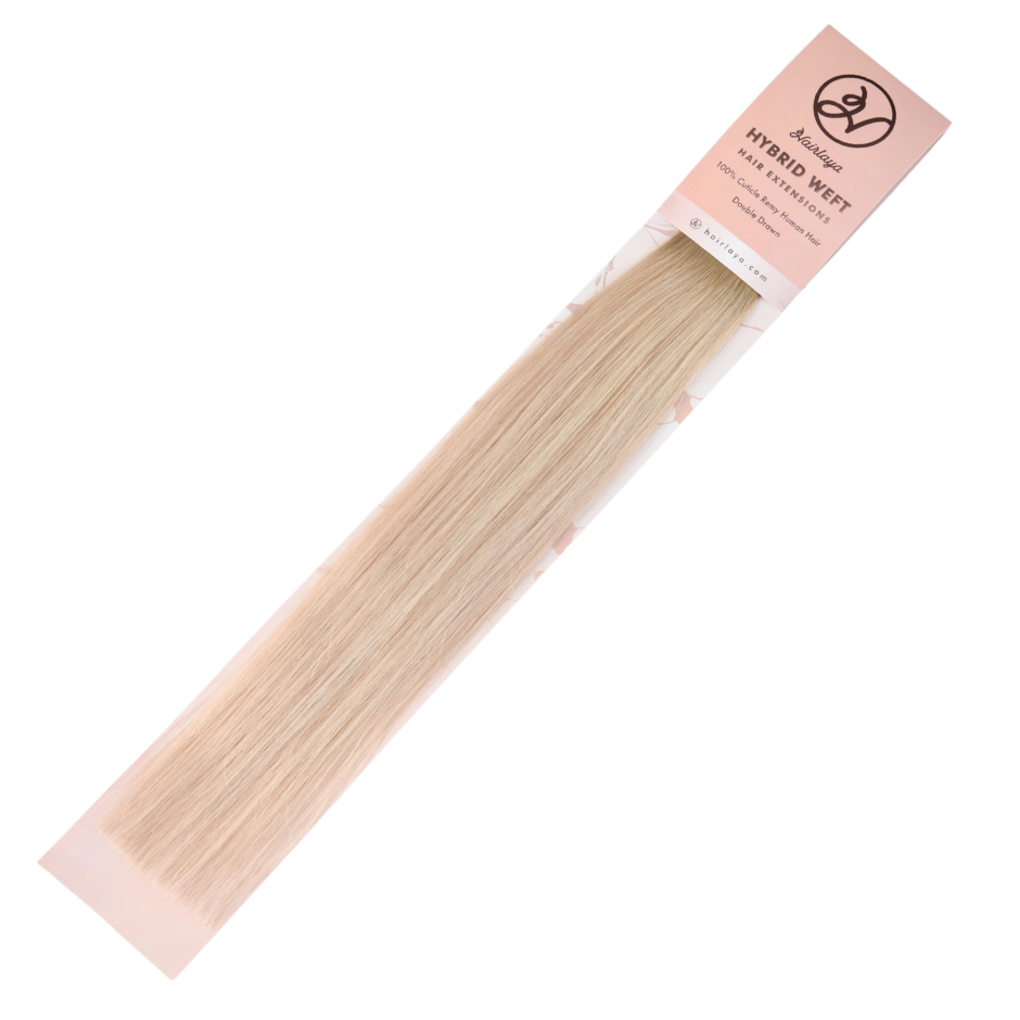 #1001 White Ash Blonde Genius Hybrid Weft  Full Cuticle Human Hair Extensions Double Drawn-4 wefts