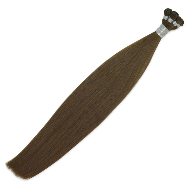 #6 Medium Brown Gorgeous Hand-tied Weft Full Cuticle Human Hair Extensions Double Drawn-4 Wefts